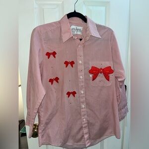Vintage Lysa Jayne Collection size small Red & white pinstripe bow embroidered